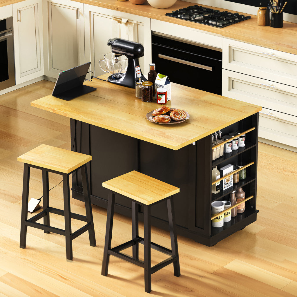 48" Wood Rolling Kitchen Island With Storage