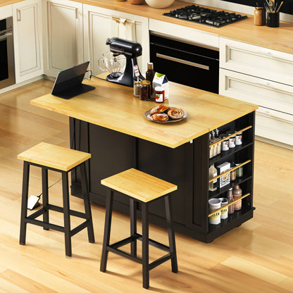 48" Wood Rolling Kitchen Island With Storage