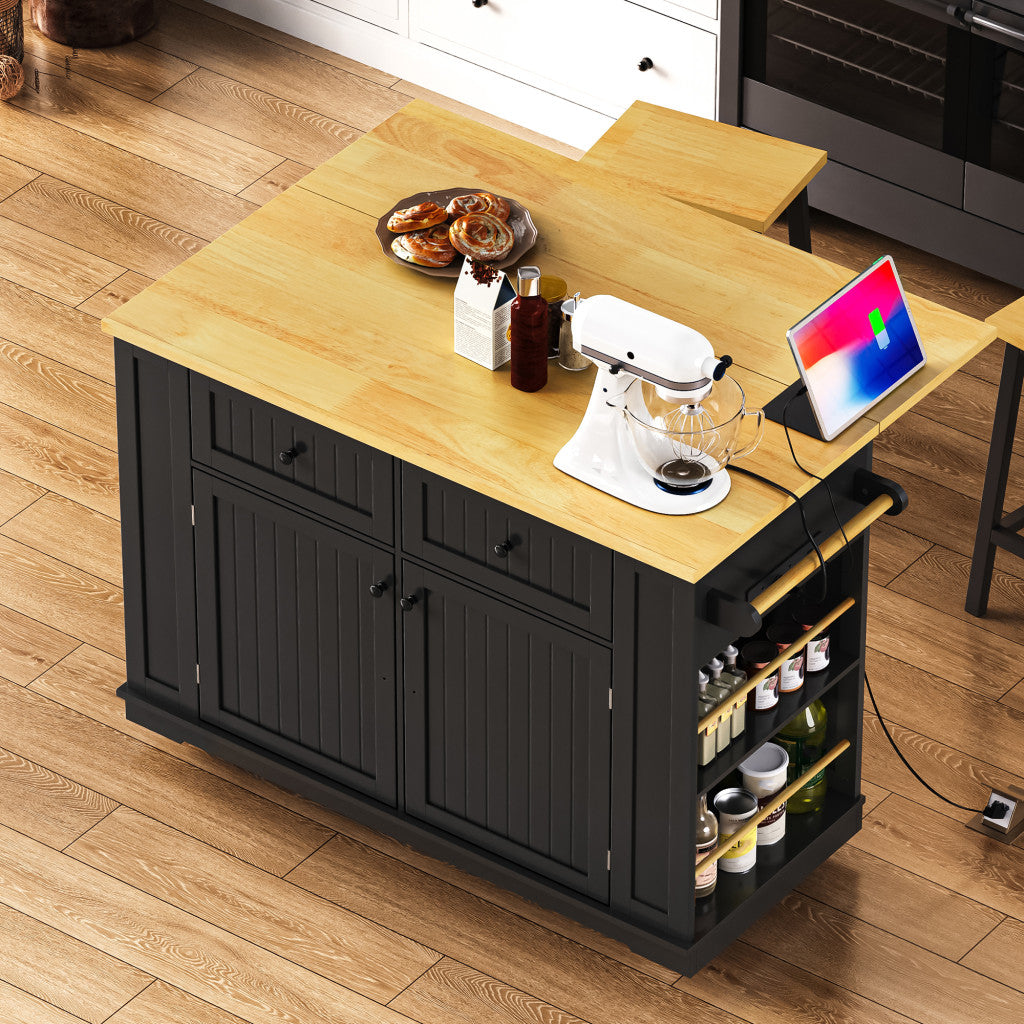 48" Wood Rolling Kitchen Island With Storage