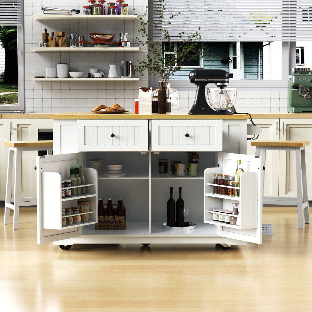 48" Wood Rolling Kitchen Island With Storage