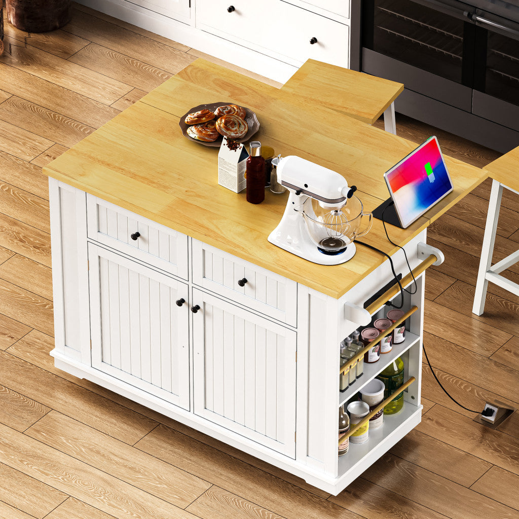 48" Wood Rolling Kitchen Island With Storage
