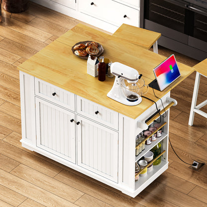 48" Wood Rolling Kitchen Island With Storage