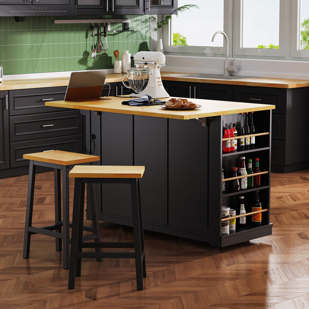 53" Light Blue Wood Rolling Kitchen Island Set With Storage