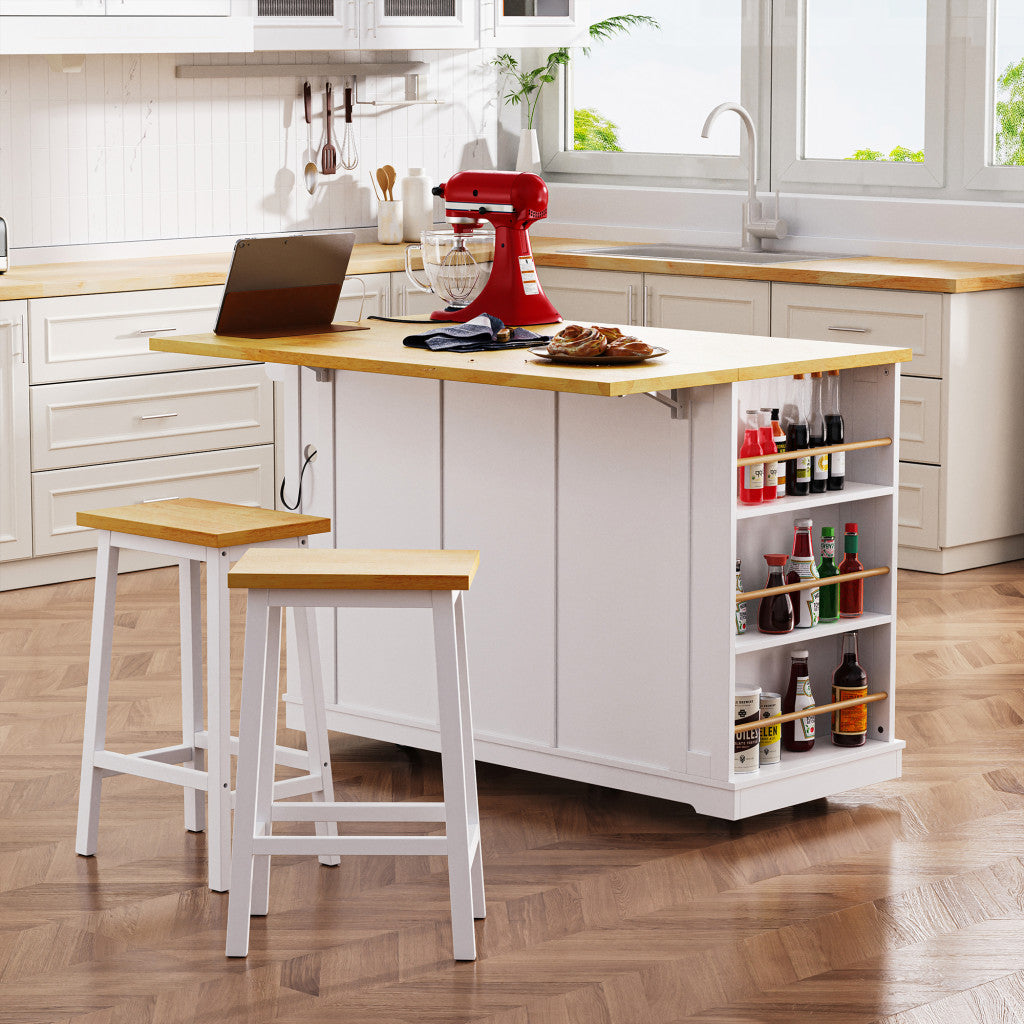 53" Light Blue Wood Rolling Kitchen Island Set With Storage