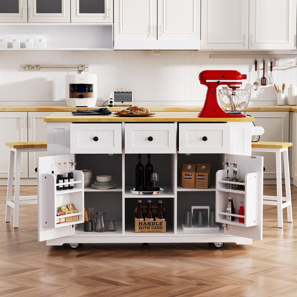 53" Light Blue Wood Rolling Kitchen Island Set With Storage