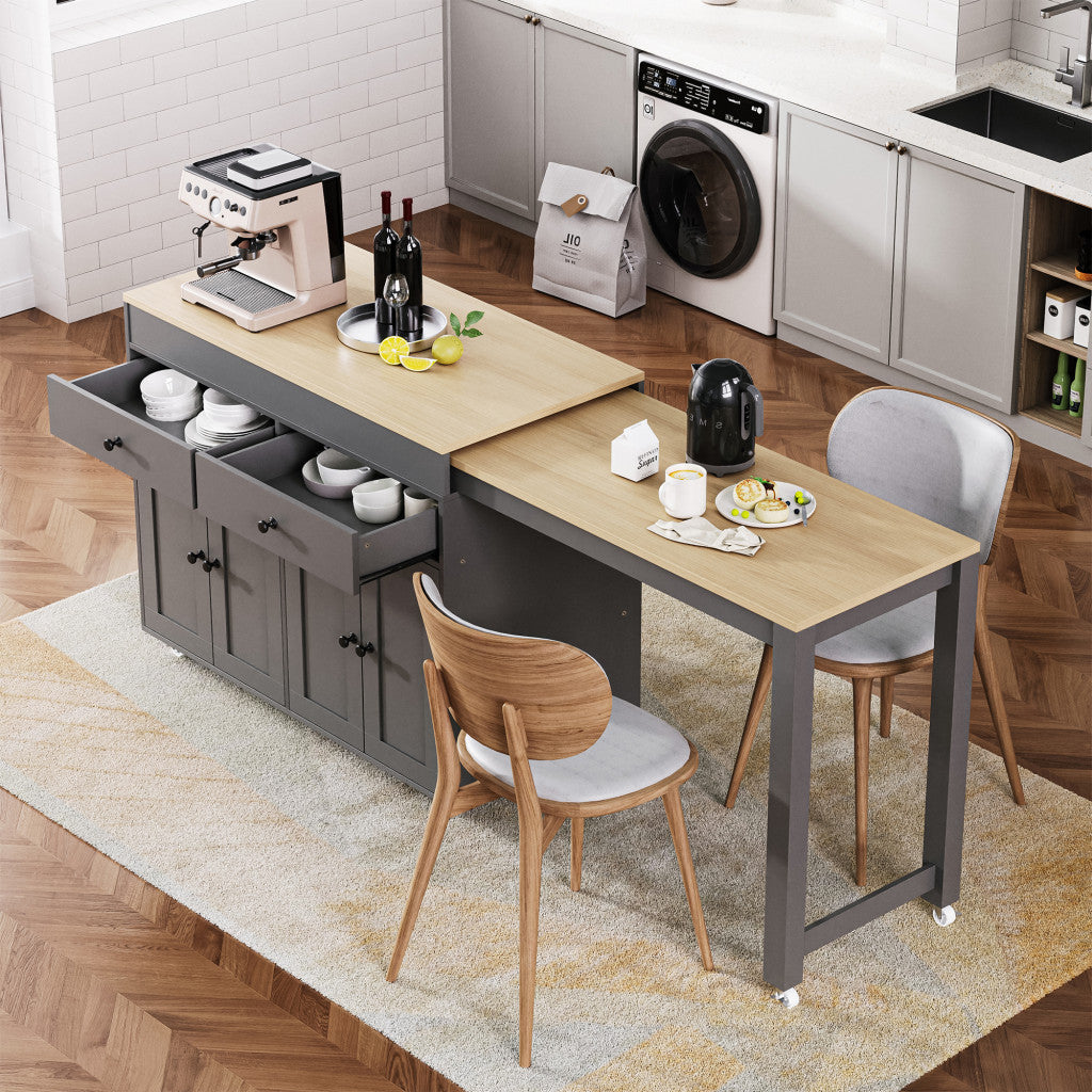 51" Wood Rolling Kitchen Island