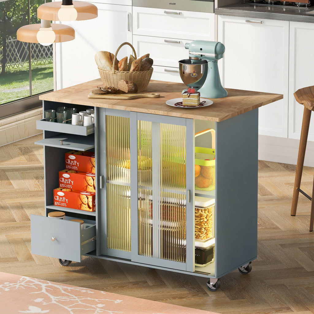 44" Wood Rolling Kitchen Island With Storage