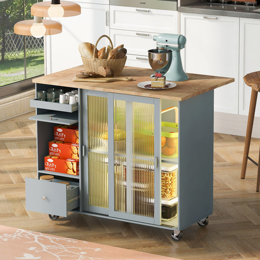 44" Wood Rolling Kitchen Island With Storage