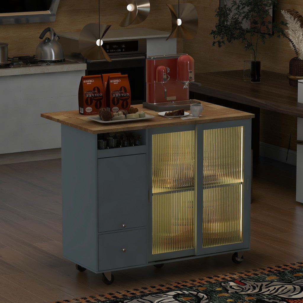 44" Wood Rolling Kitchen Island With Storage