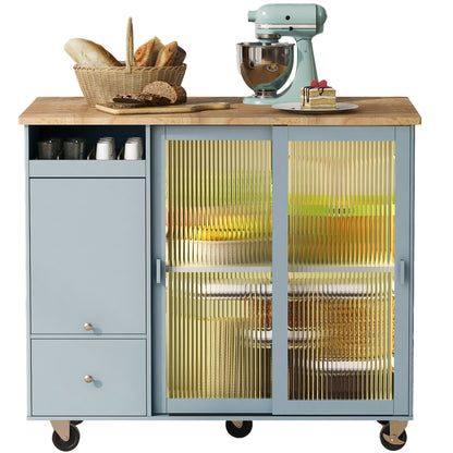 44" Wood Rolling Kitchen Island With Storage