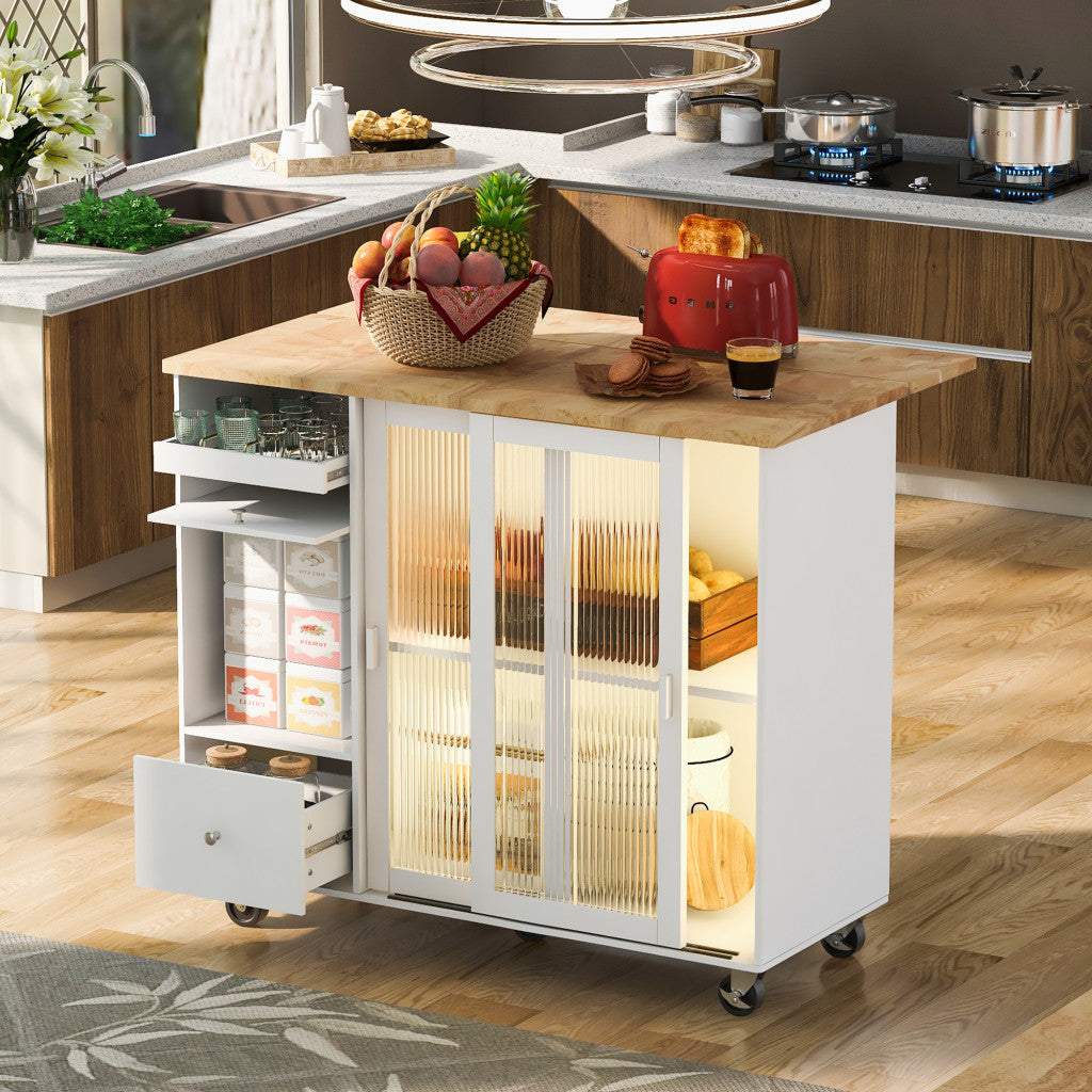 44" Wood Rolling Kitchen Island With Storage