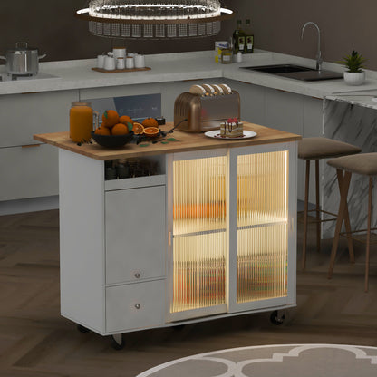 44" Wood Rolling Kitchen Island With Storage