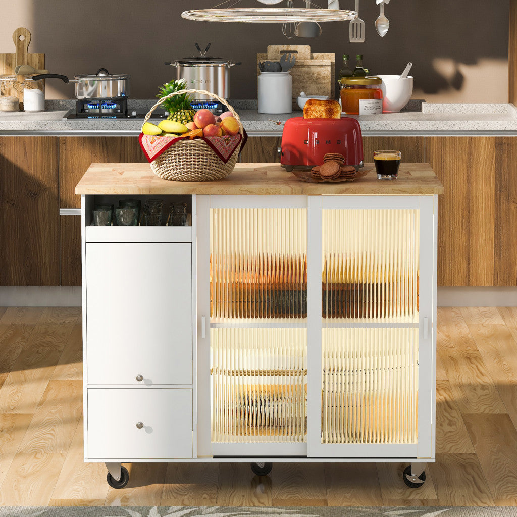 44" Wood Rolling Kitchen Island With Storage