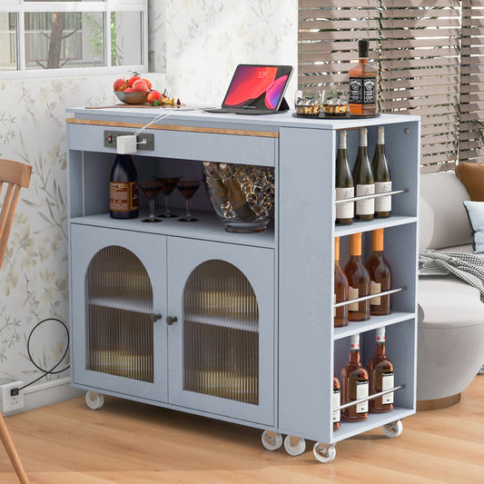 33" Rolling Kitchen Island With Storage