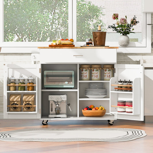 39" White Wood Rolling Kitchen Island