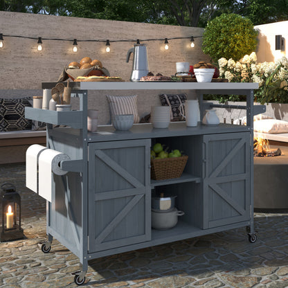 50" Natural Wood Rolling Kitchen Island With Storage