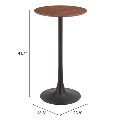 24" Brown Wood Rounded Bar Table