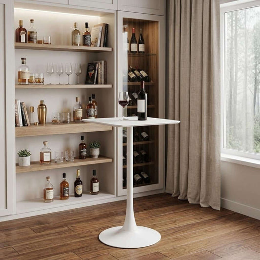 Homeroots Steel 24" White Wood Square Bar Table