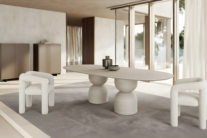 94" Beige Marble Double Pedestal Base Oval Dining Table
