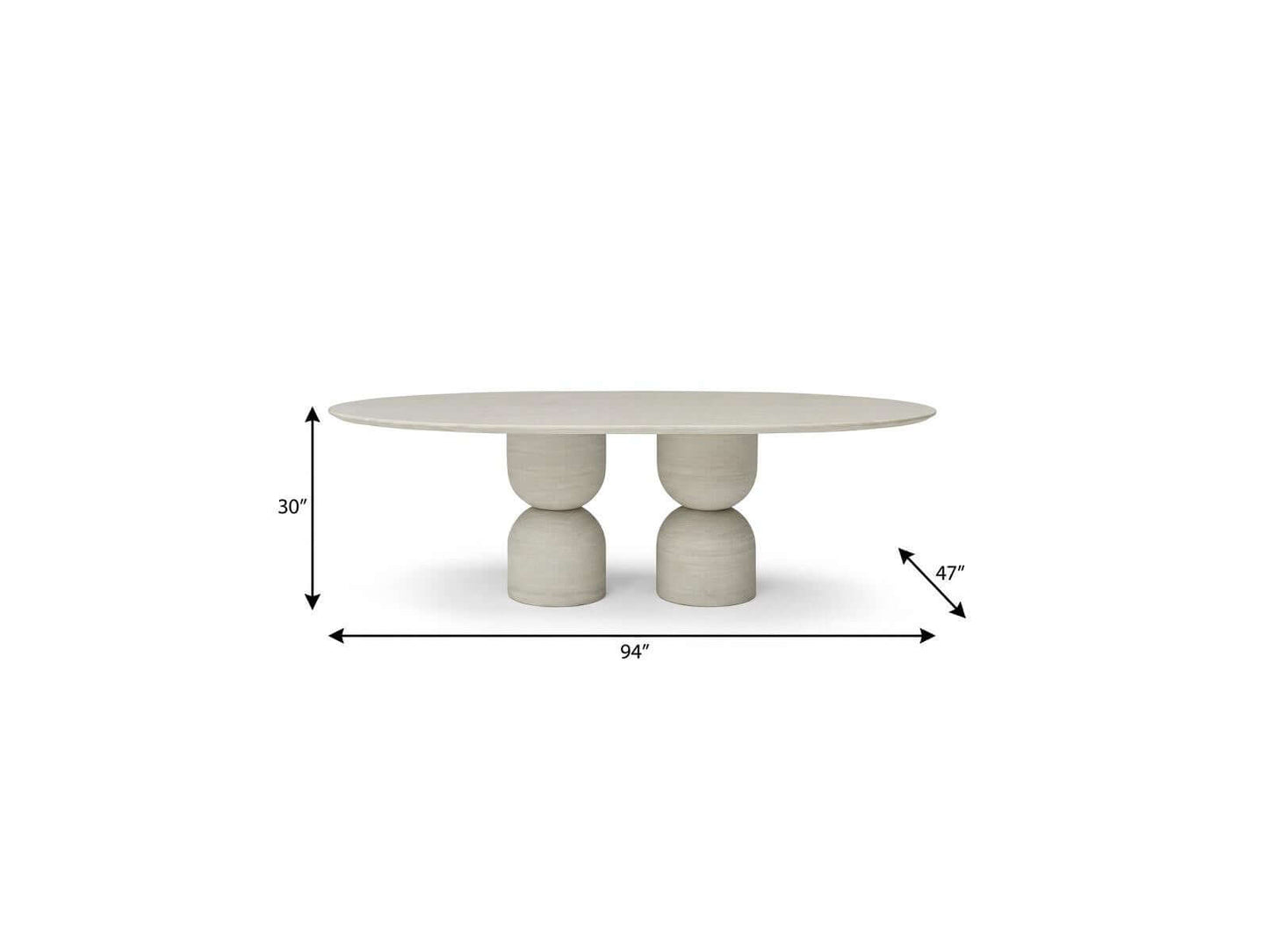 94" Beige Marble Double Pedestal Base Oval Dining Table