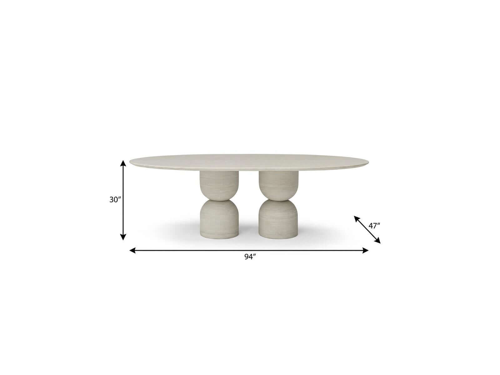 94" Beige Marble Double Pedestal Base Oval Dining Table