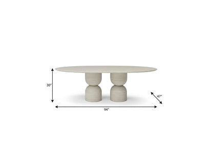 94" Beige Marble Double Pedestal Base Oval Dining Table