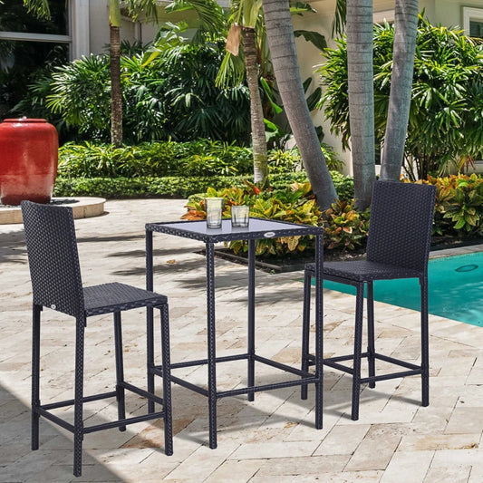 Outsunny 3pcs Rattan Bar Set with Glass 