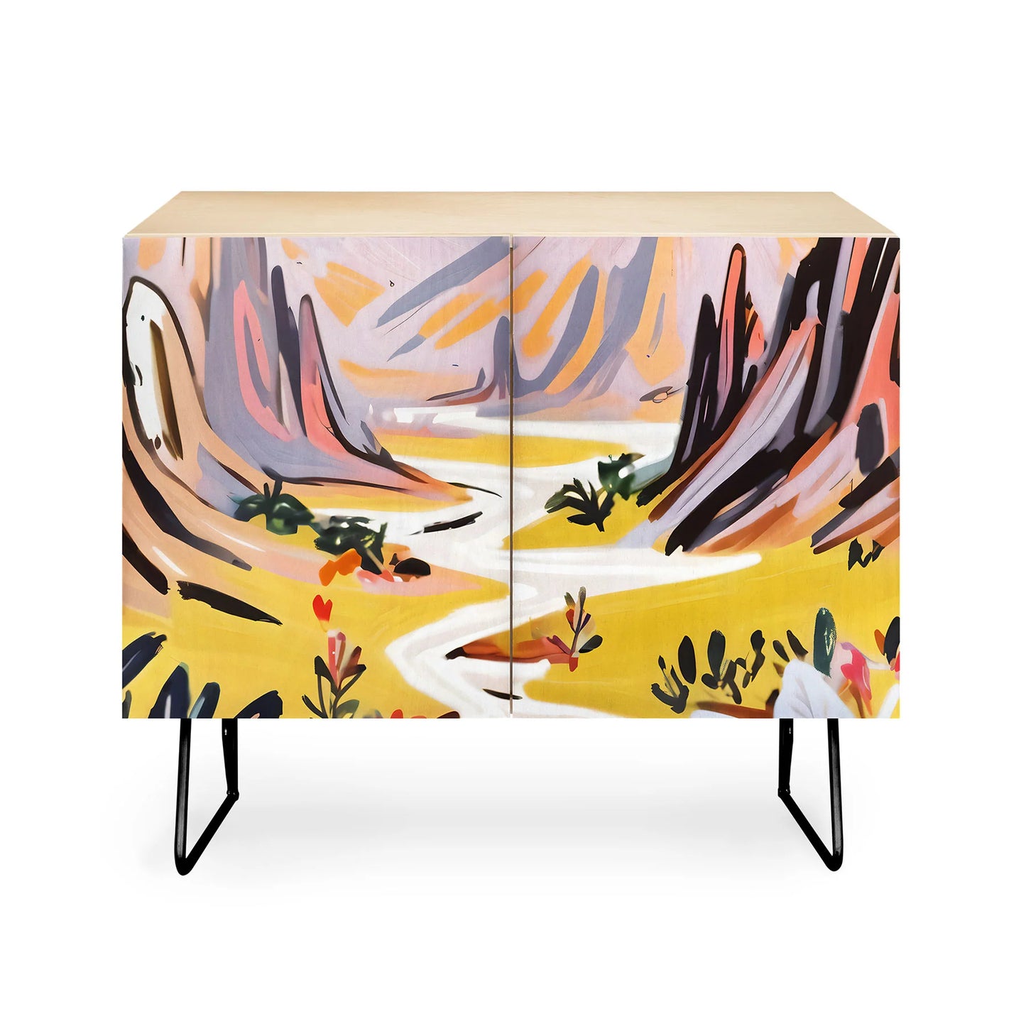 83 oranges lavender mountains credenza cabinet