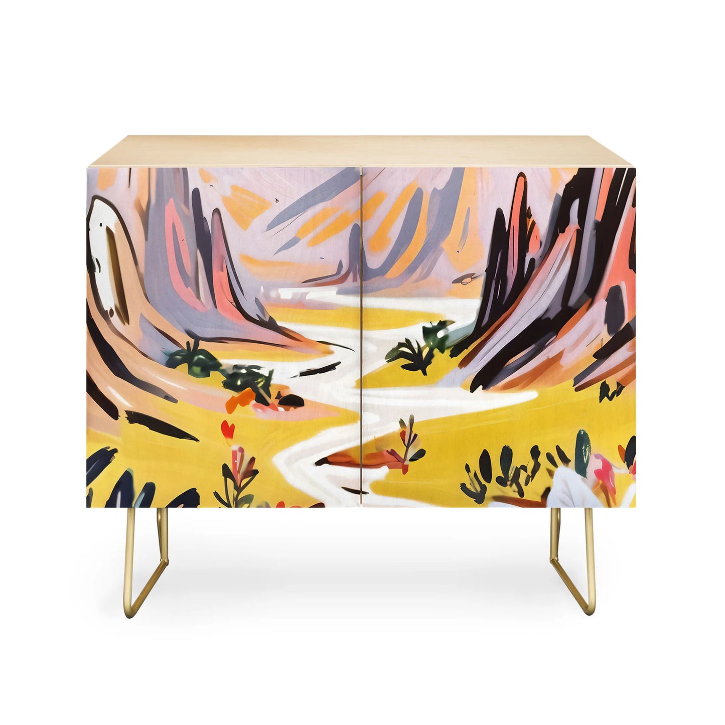 83 oranges lavender mountains credenza cabinet
