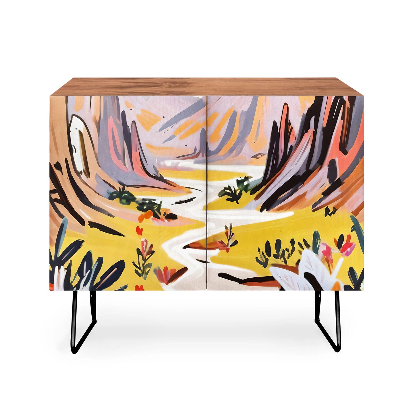 83 oranges lavender mountains credenza cabinet