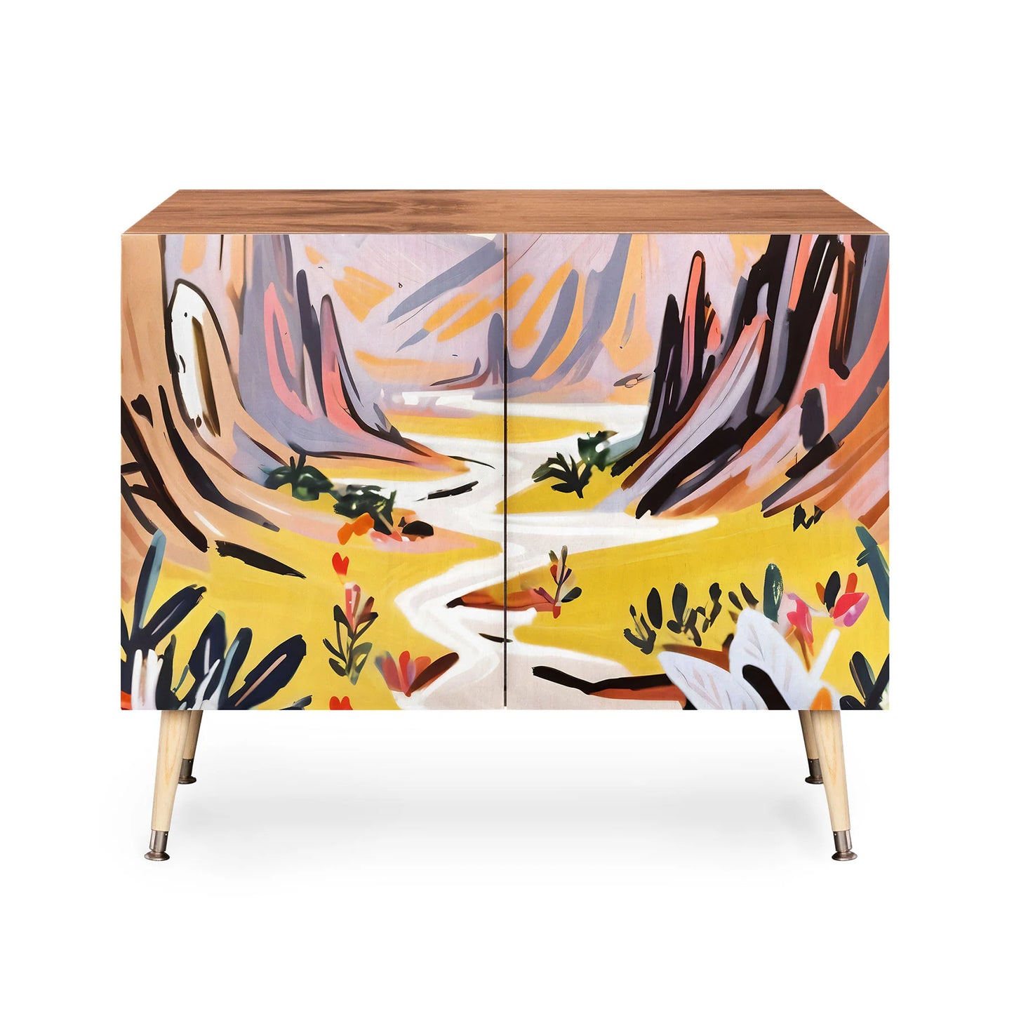 83 oranges lavender mountains credenza cabinet