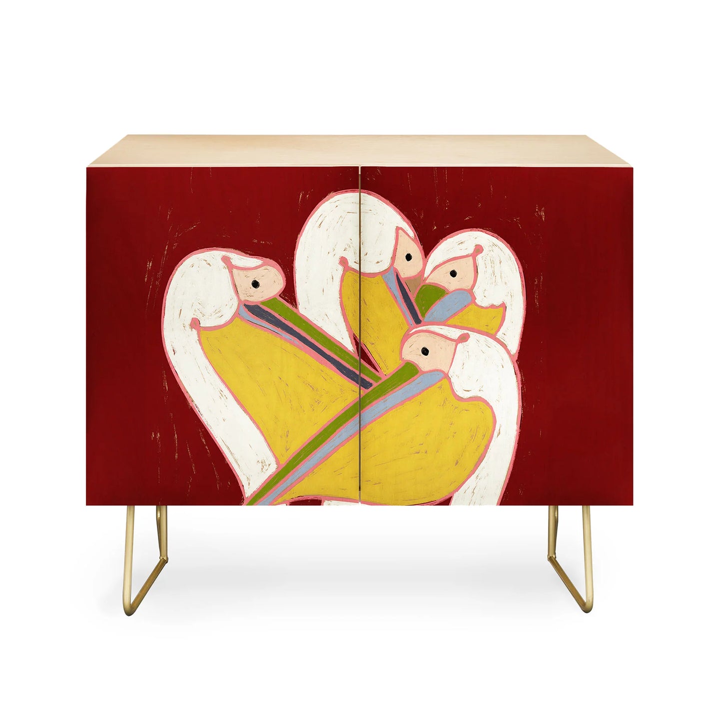 Oranges pelicans of the burgundy sky cabinet credenza