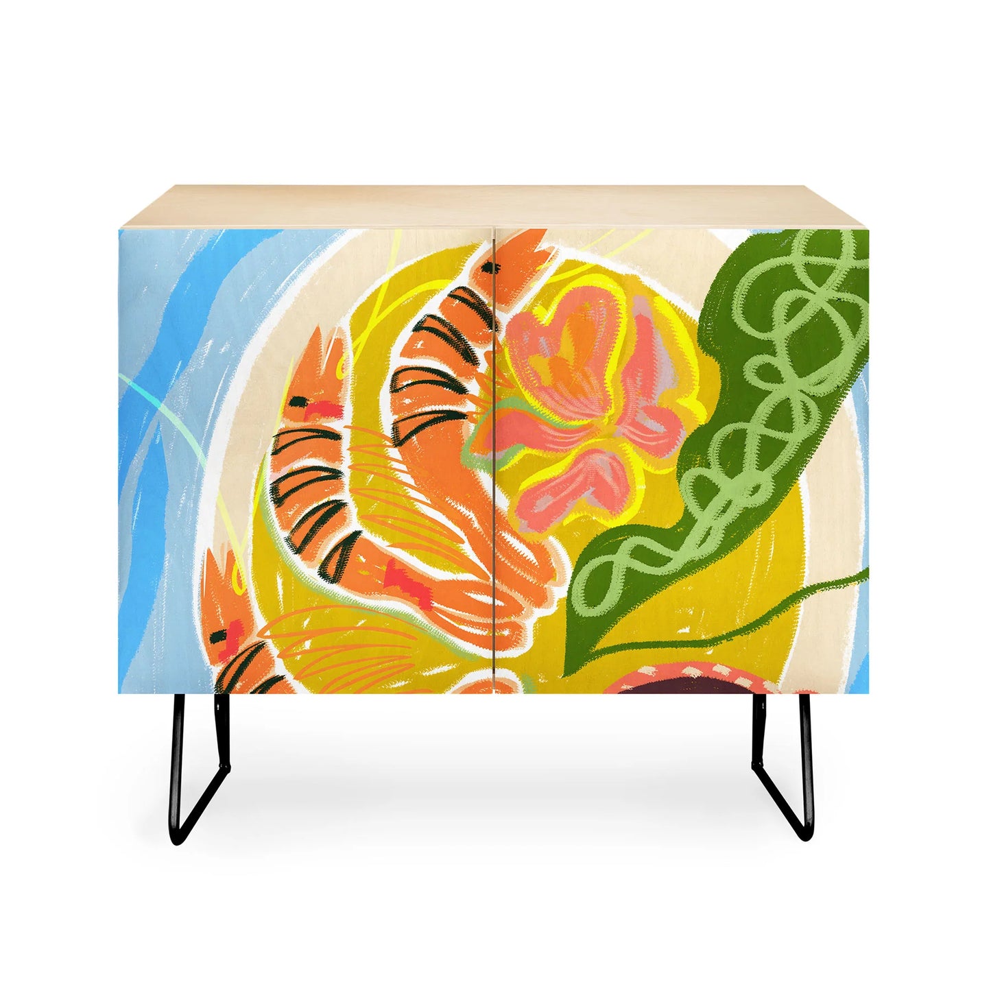  83 oranges tiger prawns shrimp cabinet credenza