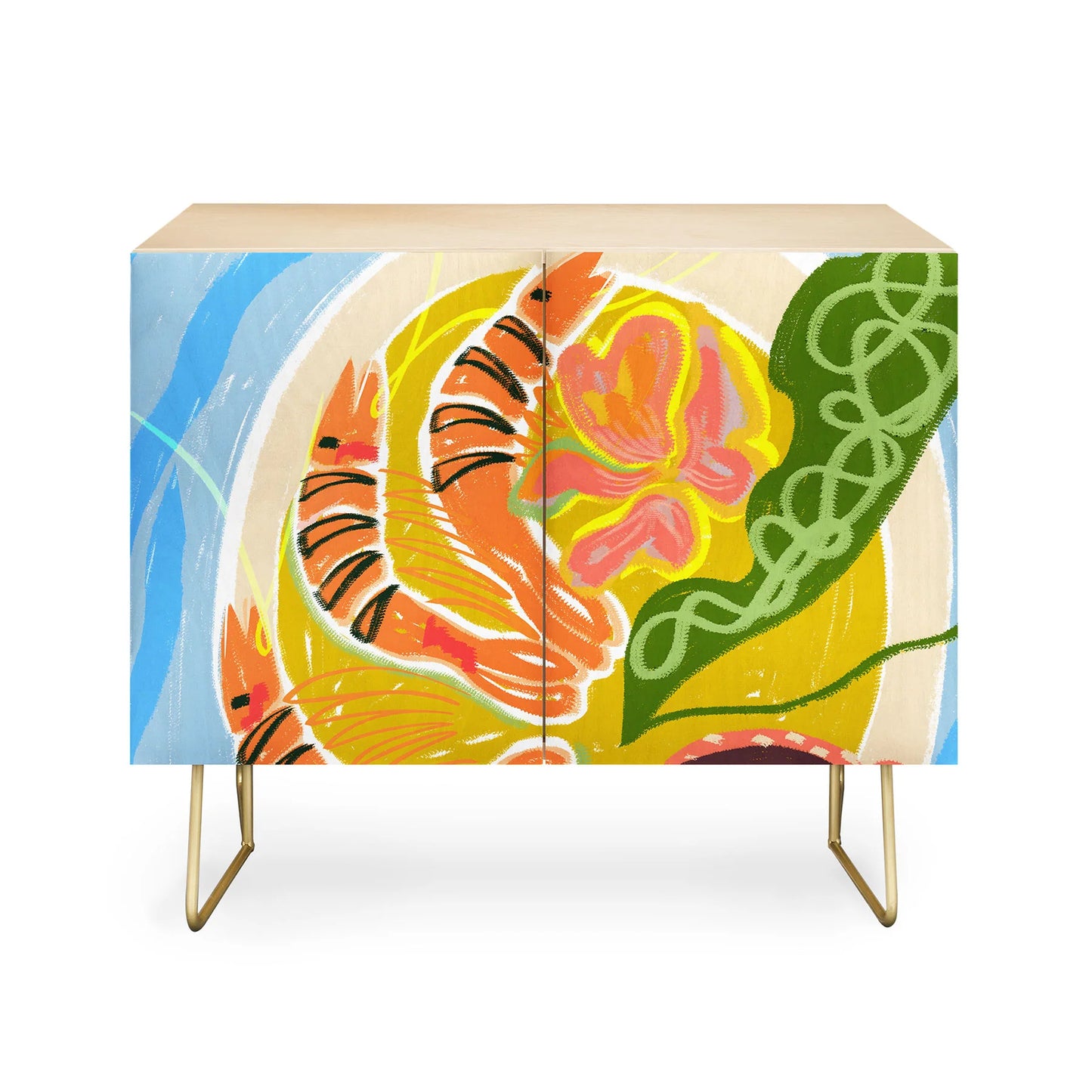  83 oranges tiger prawns shrimp cabinet credenza