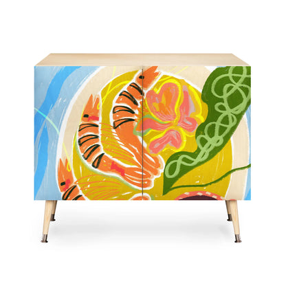  83 oranges tiger prawns shrimp cabinet credenza