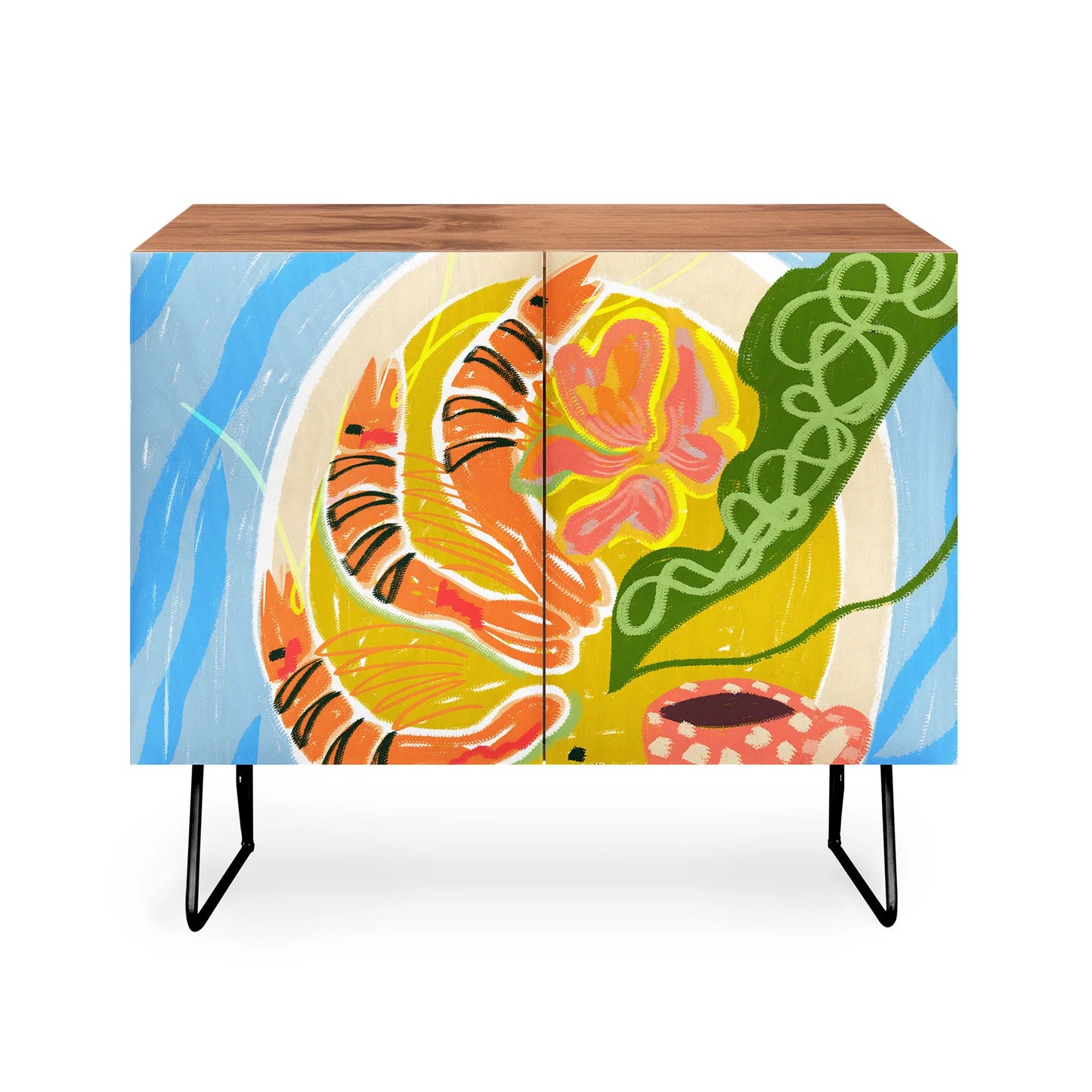  83 oranges tiger prawns shrimp cabinet credenza