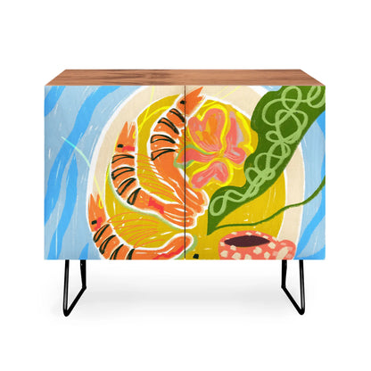  83 oranges tiger prawns shrimp cabinet credenza
