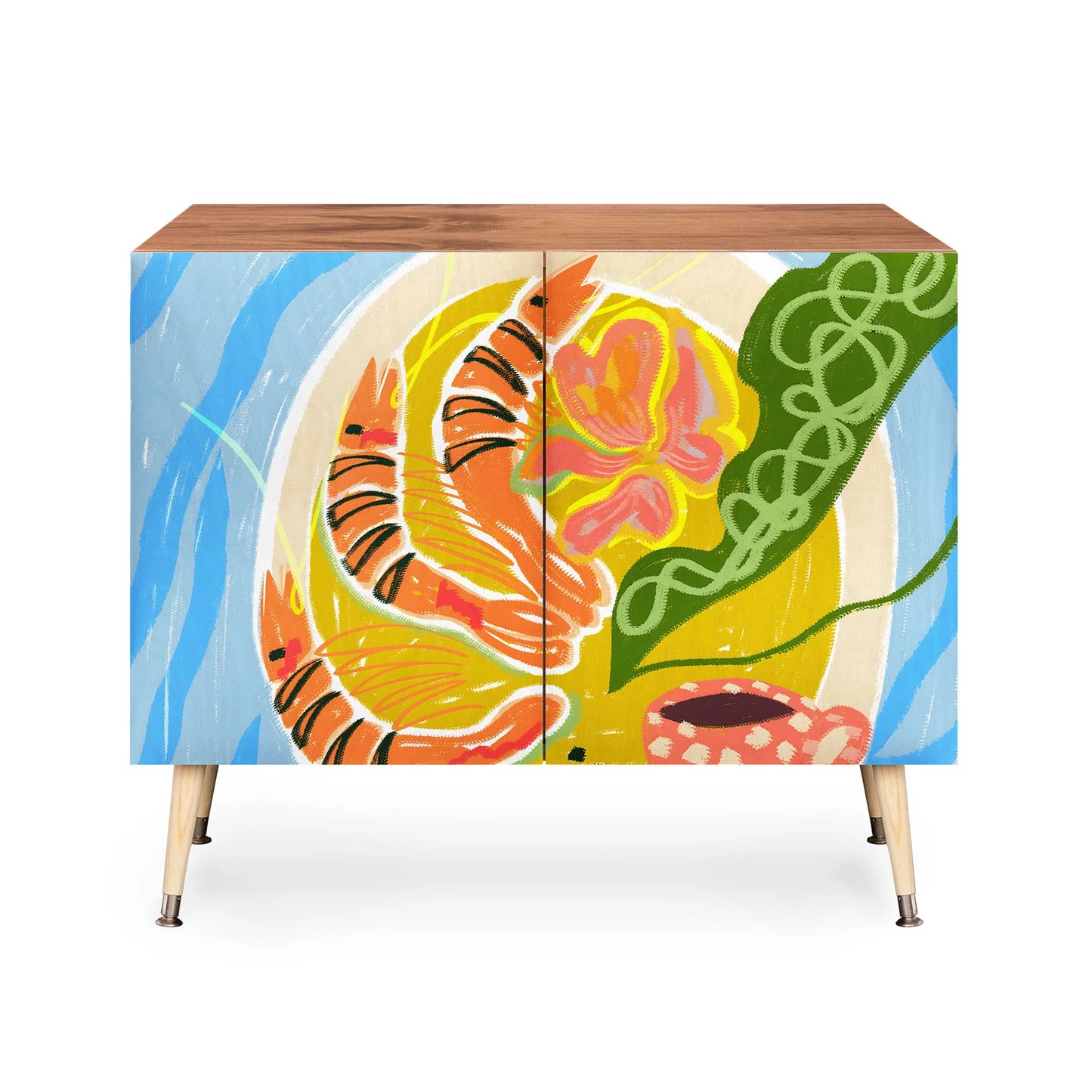  83 oranges tiger prawns shrimp cabinet credenza