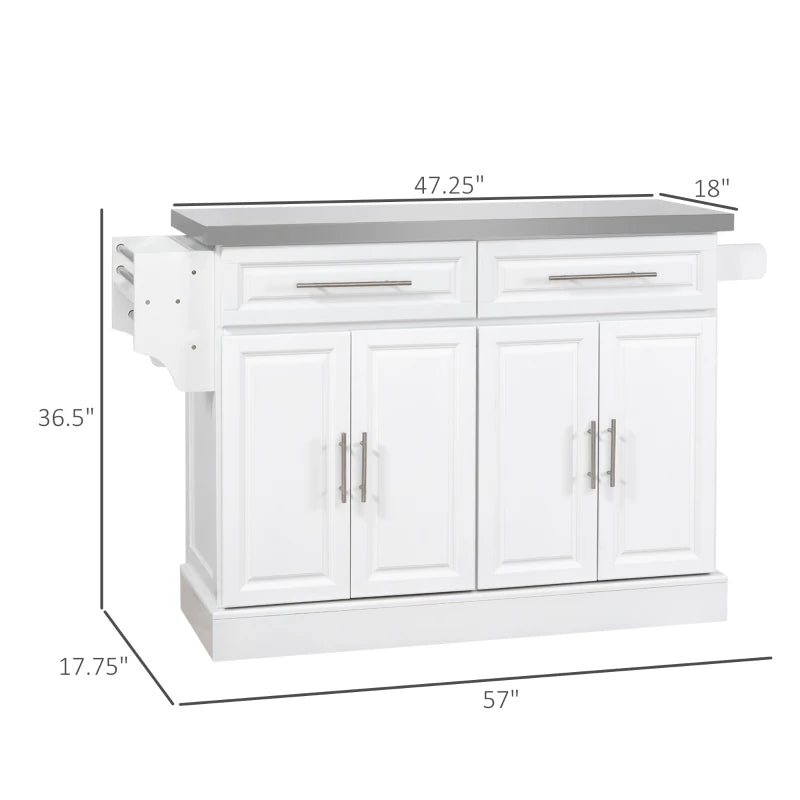HOMCOM Rolling Kitchen Island with Stainless Steel Top
