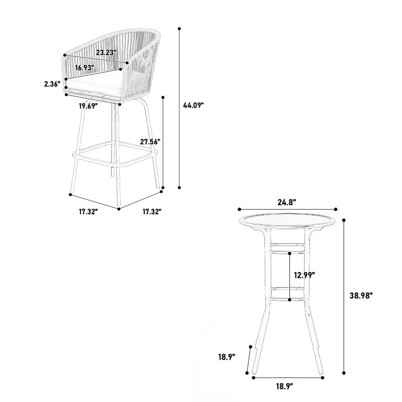 3-Piece Outdoor Bar Set with Ecoating Technology