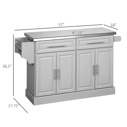 HOMCOM Rolling Kitchen Island with Stainless Steel Top
