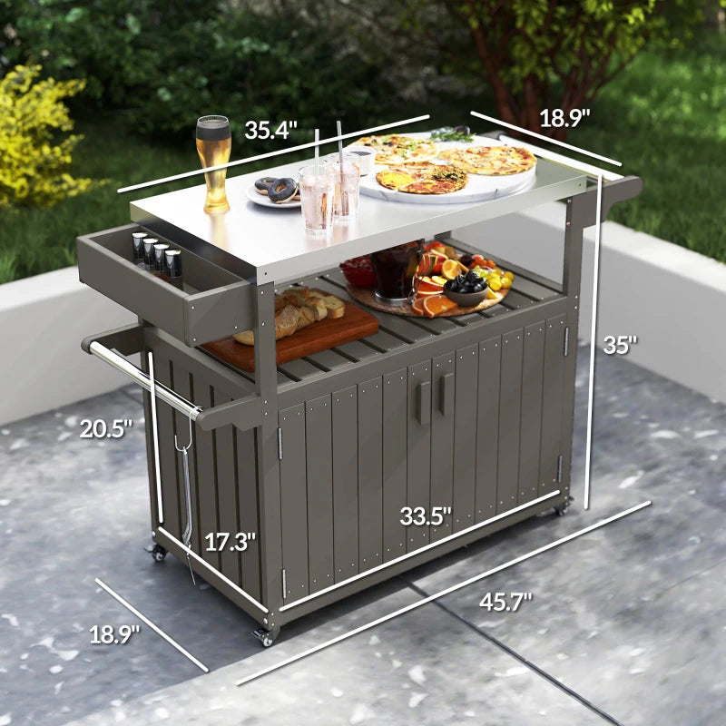 Outsunny Outdoor Bar Cart with Storage