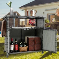 Aqua-Gray Outdoor Wicker Bar Cart