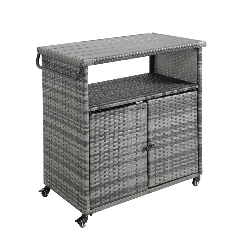 Aqua-Gray Outdoor Wicker Bar Cart