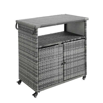 Aqua-Gray Outdoor Wicker Bar Cart
