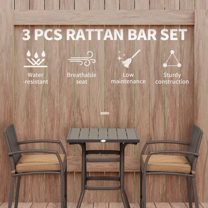 Outsunny 3 PCS Grain Top Rattan Wicker Bar Set 