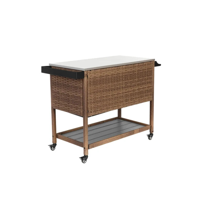 Brown Outdoor Wicker Bar Cart