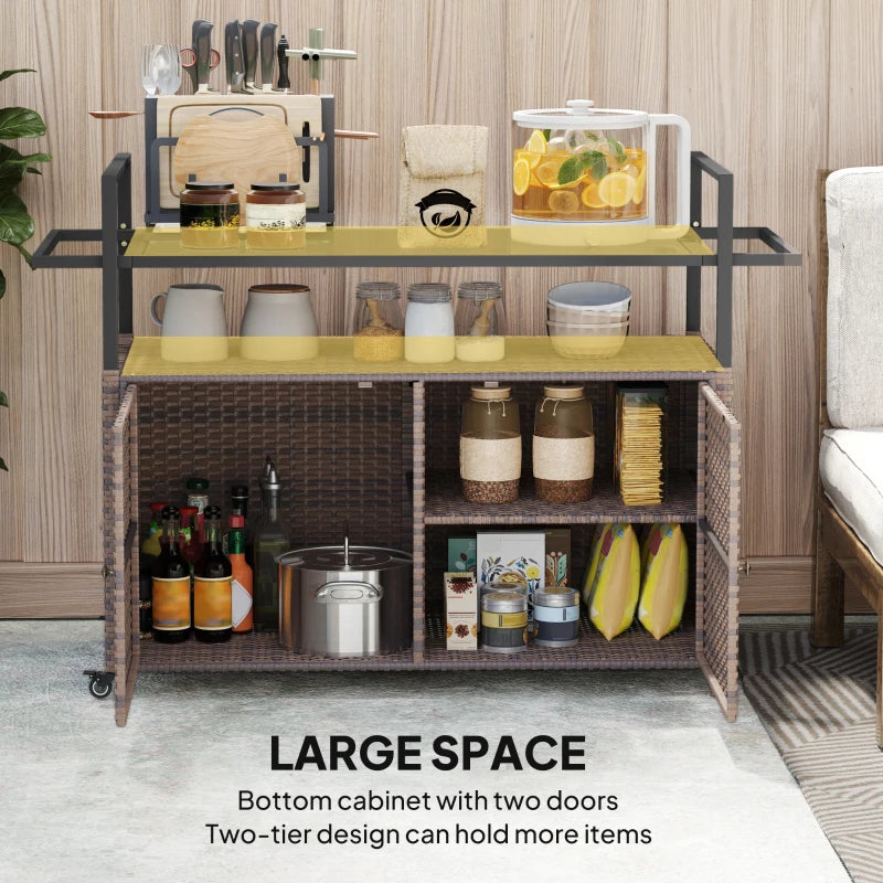 Outsunny 2-Tier Shelf PE Rattan Outdoor Bar