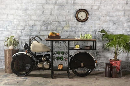 Industrial Rolling Metal Bar Cart With Wine Storage
