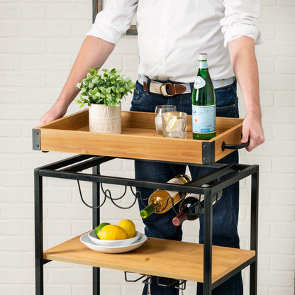 Industrial Wheeled Bar Cart with Removable Serving Tray